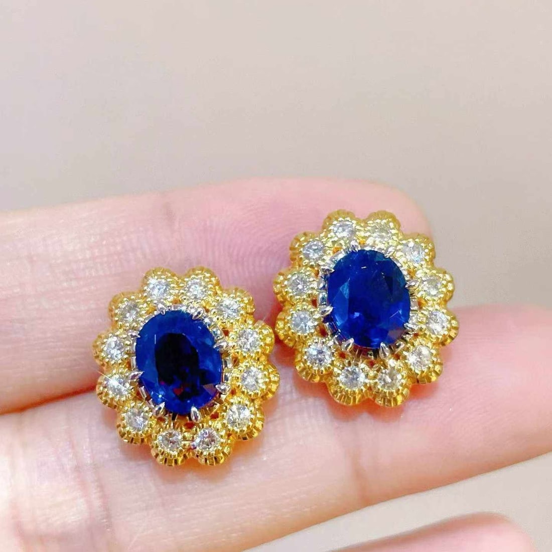 14k Gold 3.16 Ctw Natural Sapphire & Diamond Earrings - 6