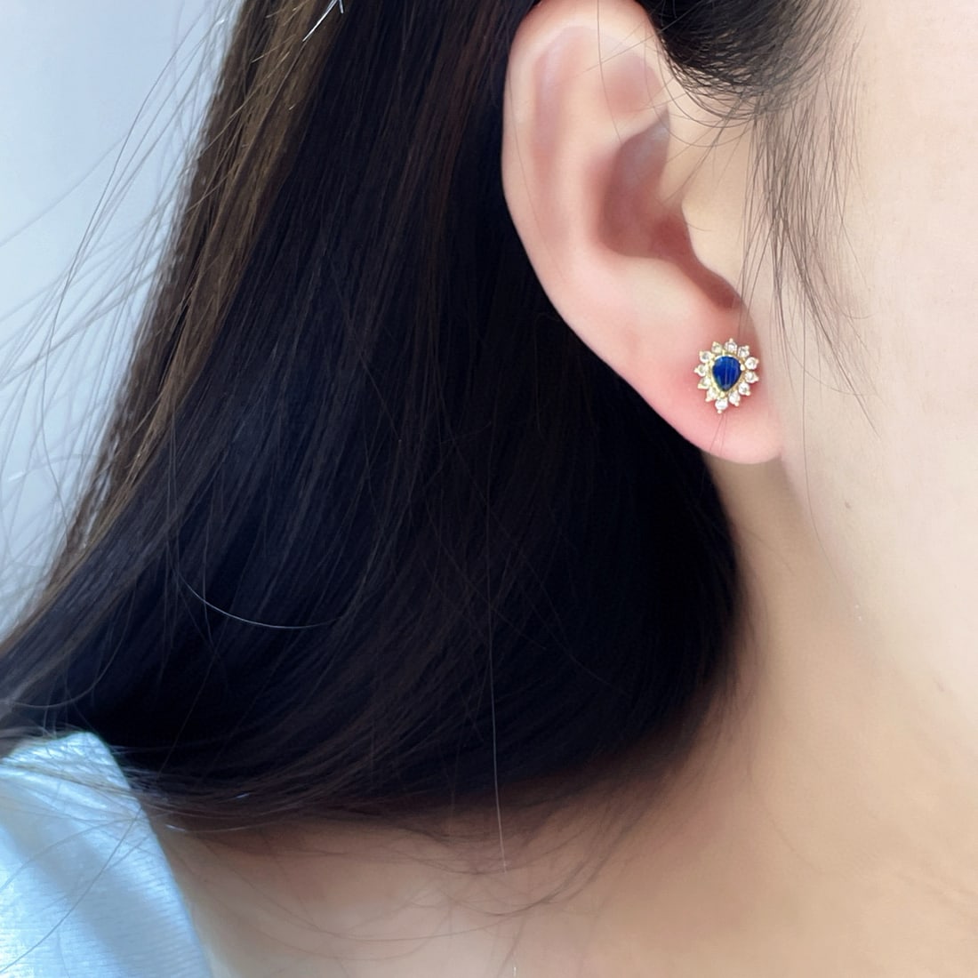 14k Gold 0.93 Ctw Natural Sapphire & Diamond Earrings - 6