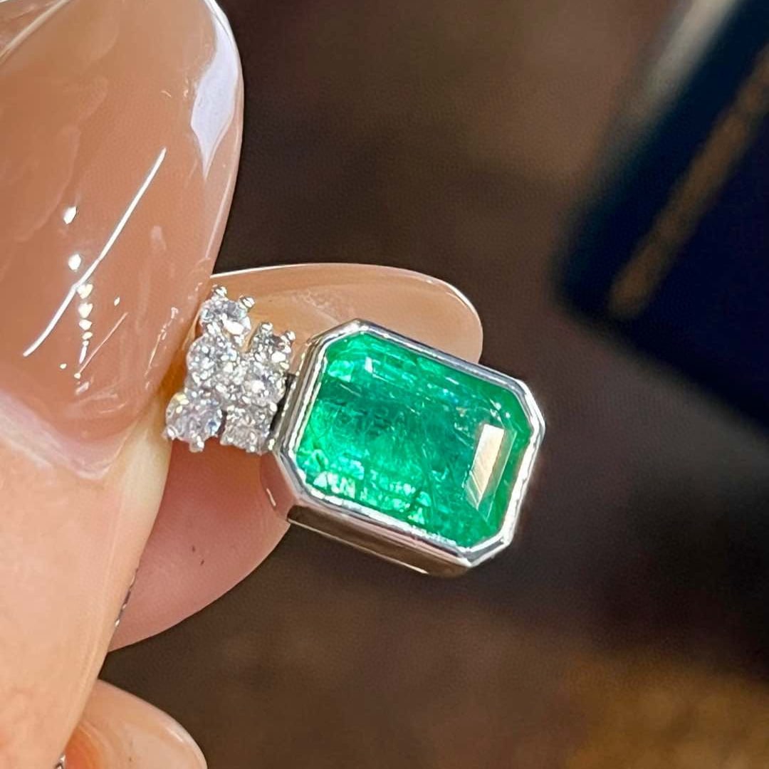 14k Gold 3.83 Ctw Natural Emerald & Diamond Pendant( Without Chain ) - 7