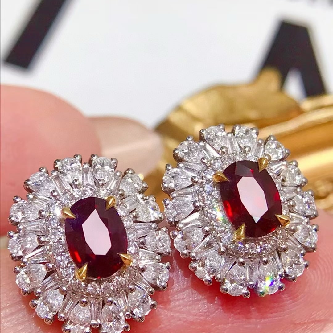 14k Gold 3.28 Ctw Natural Ruby & Diamond Earrings: Ref:231033207 // gold content:14k gold // main gemstone:ruby // shape:oval // carat weight:1. 4ct // color:red // treatment:natural // // adjacent gemstone 2 : diamond // shape:multiply // carat weigh