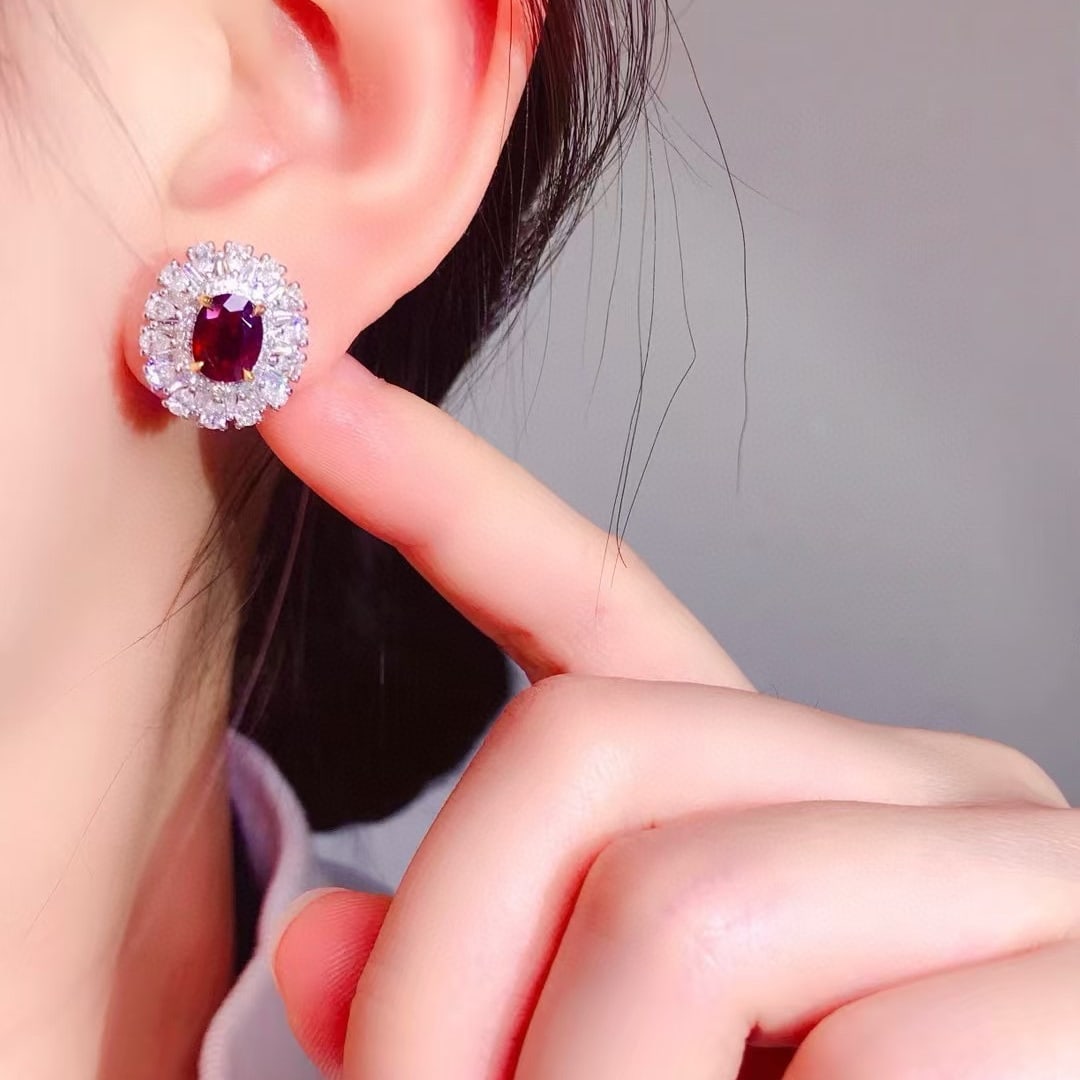 14k Gold 3.28 Ctw Natural Ruby & Diamond Earrings - 2