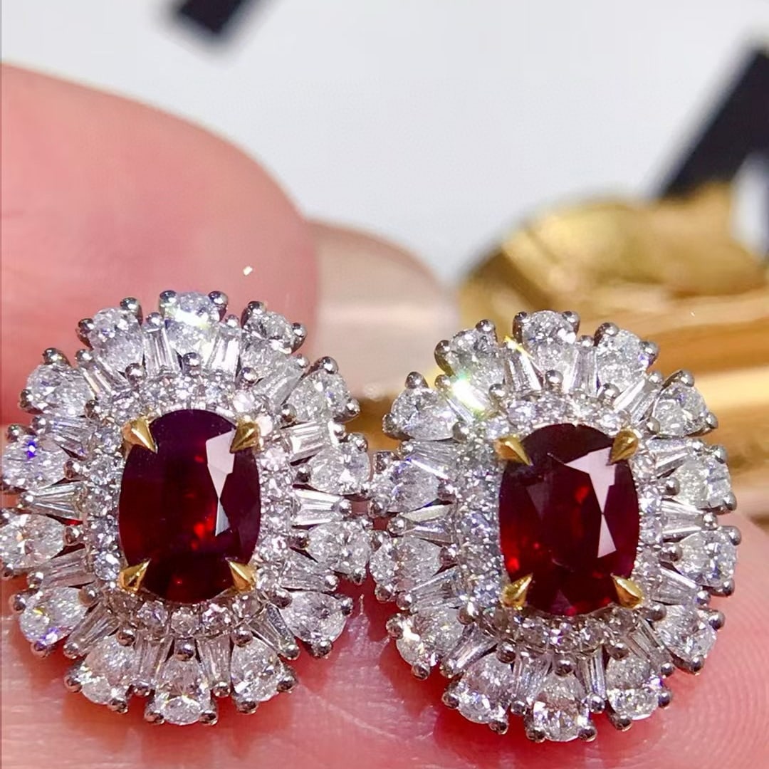 14k Gold 3.28 Ctw Natural Ruby & Diamond Earrings - 3