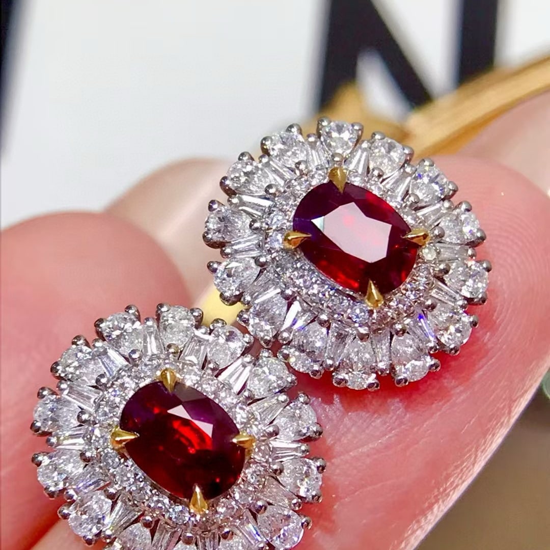 14k Gold 3.28 Ctw Natural Ruby & Diamond Earrings - 4
