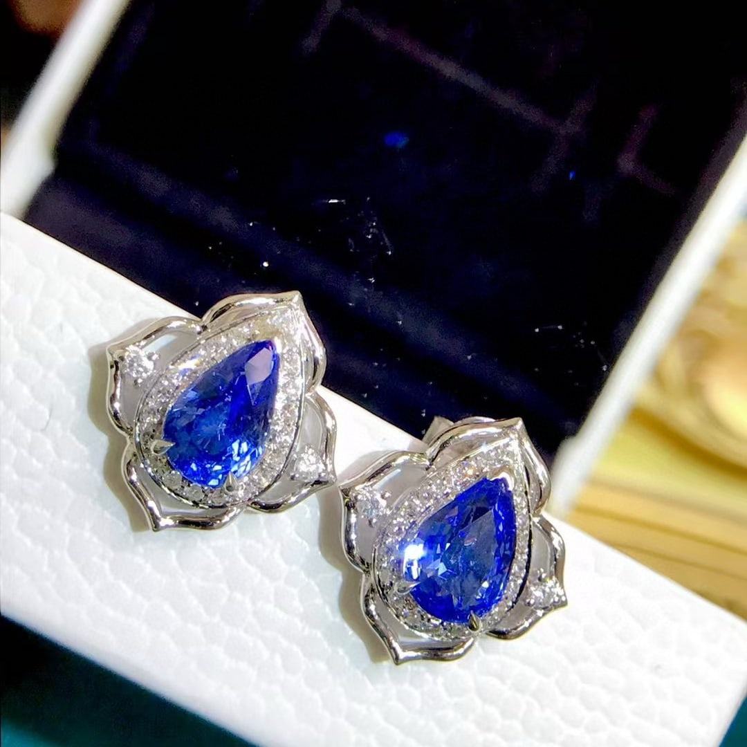 14k Gold 2.39 Ctw Natural Sapphire & Diamond Earrings - 2