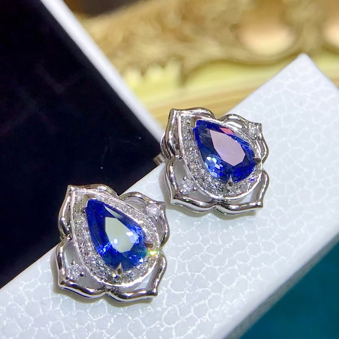 14k Gold 2.39 Ctw Natural Sapphire & Diamond Earrings - 3