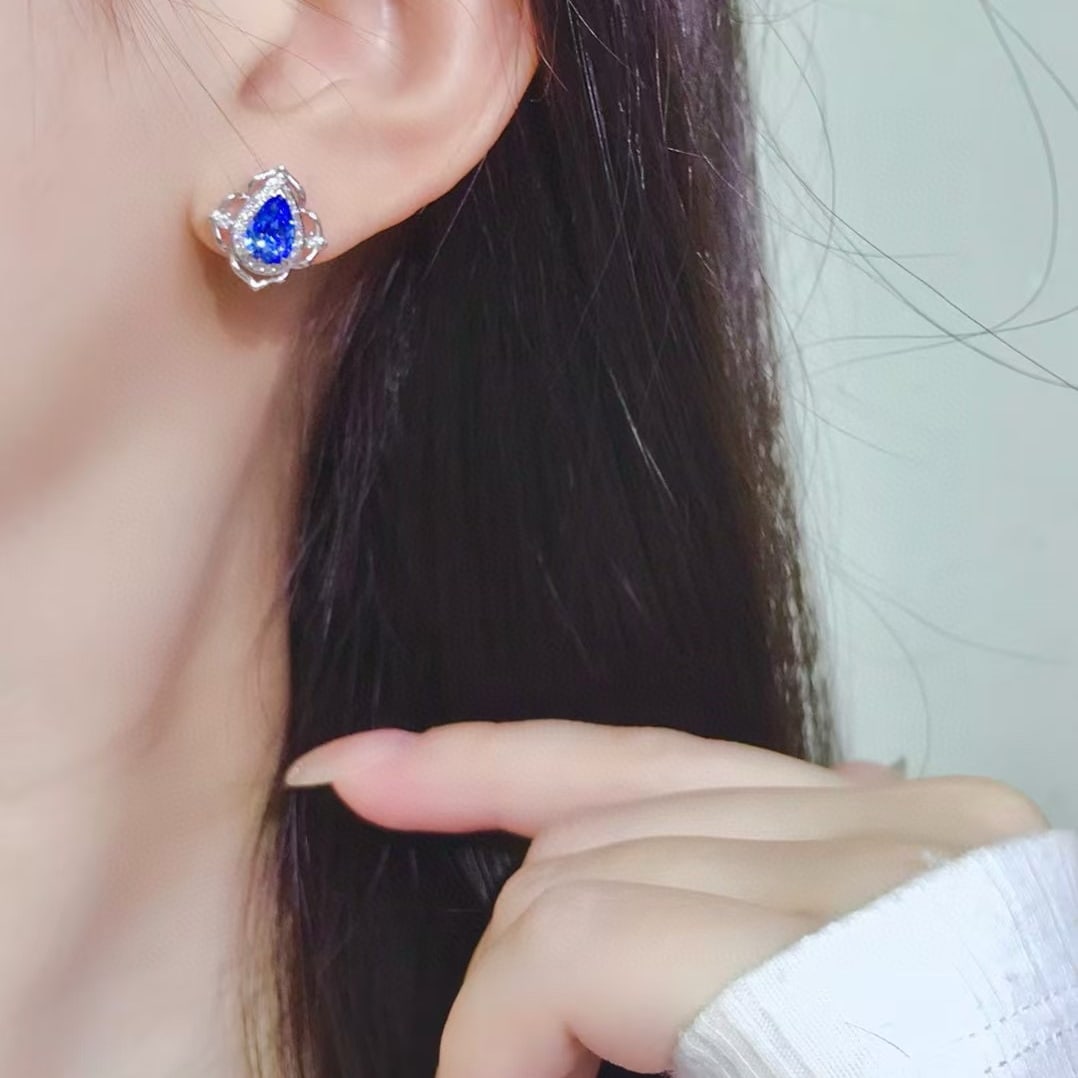14k Gold 2.39 Ctw Natural Sapphire & Diamond Earrings - 4