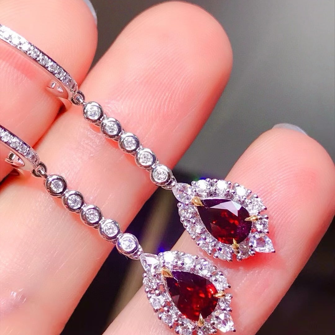 14k Gold 2.19 Ctw Natural Ruby & Diamond Earrings - 3