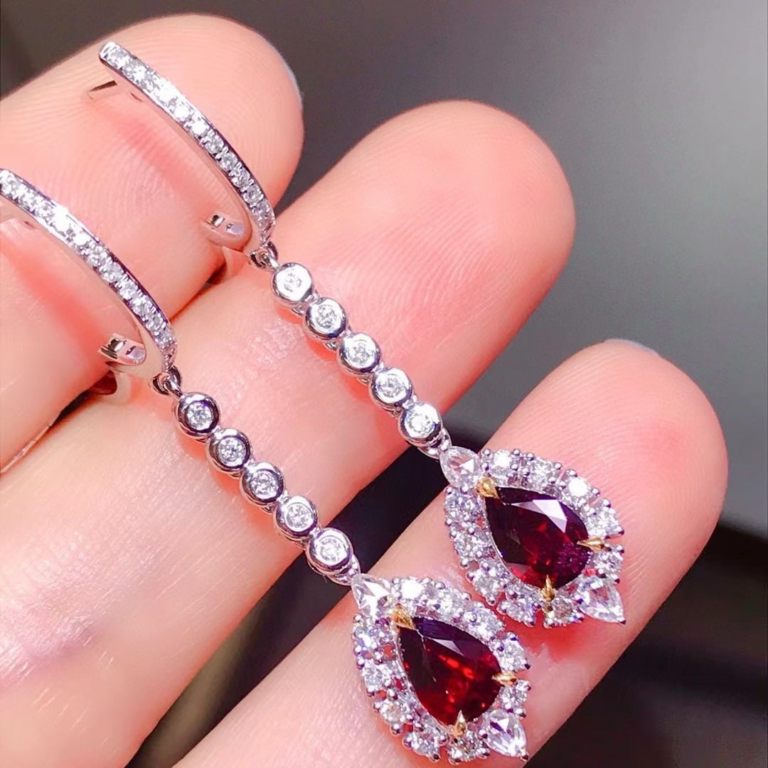 14k Gold 2.19 Ctw Natural Ruby & Diamond Earrings - 4