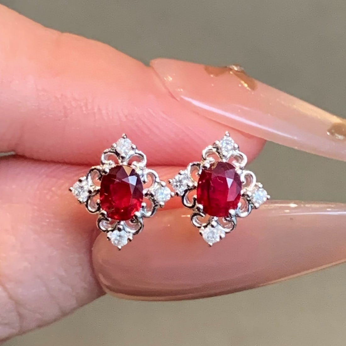 14k Gold 0.82 Ctw Natural Ruby & Diamond Earrings - 2