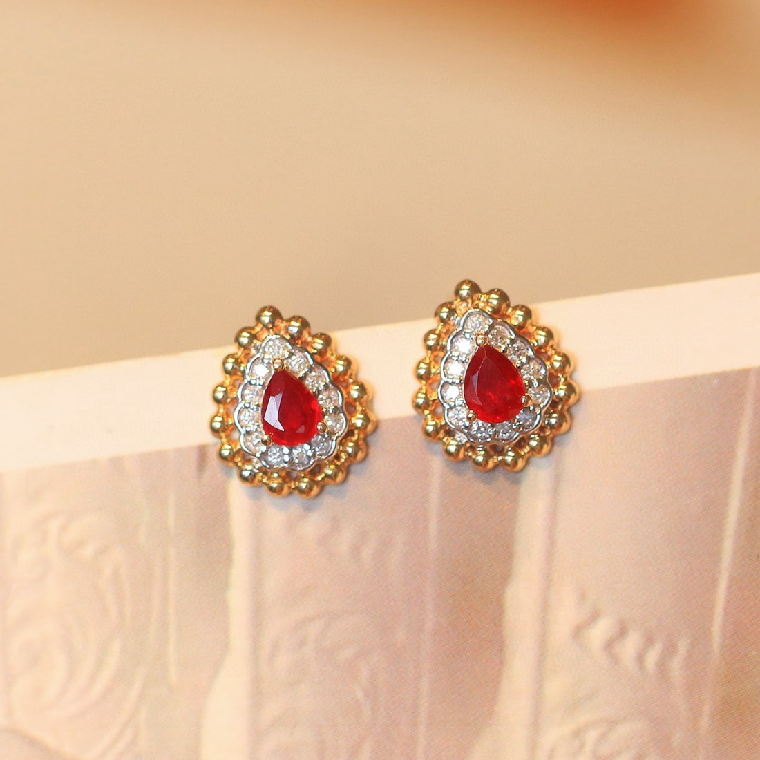 14k Gold 0.62 Ctw Natural Ruby & Diamond Earrings - 2