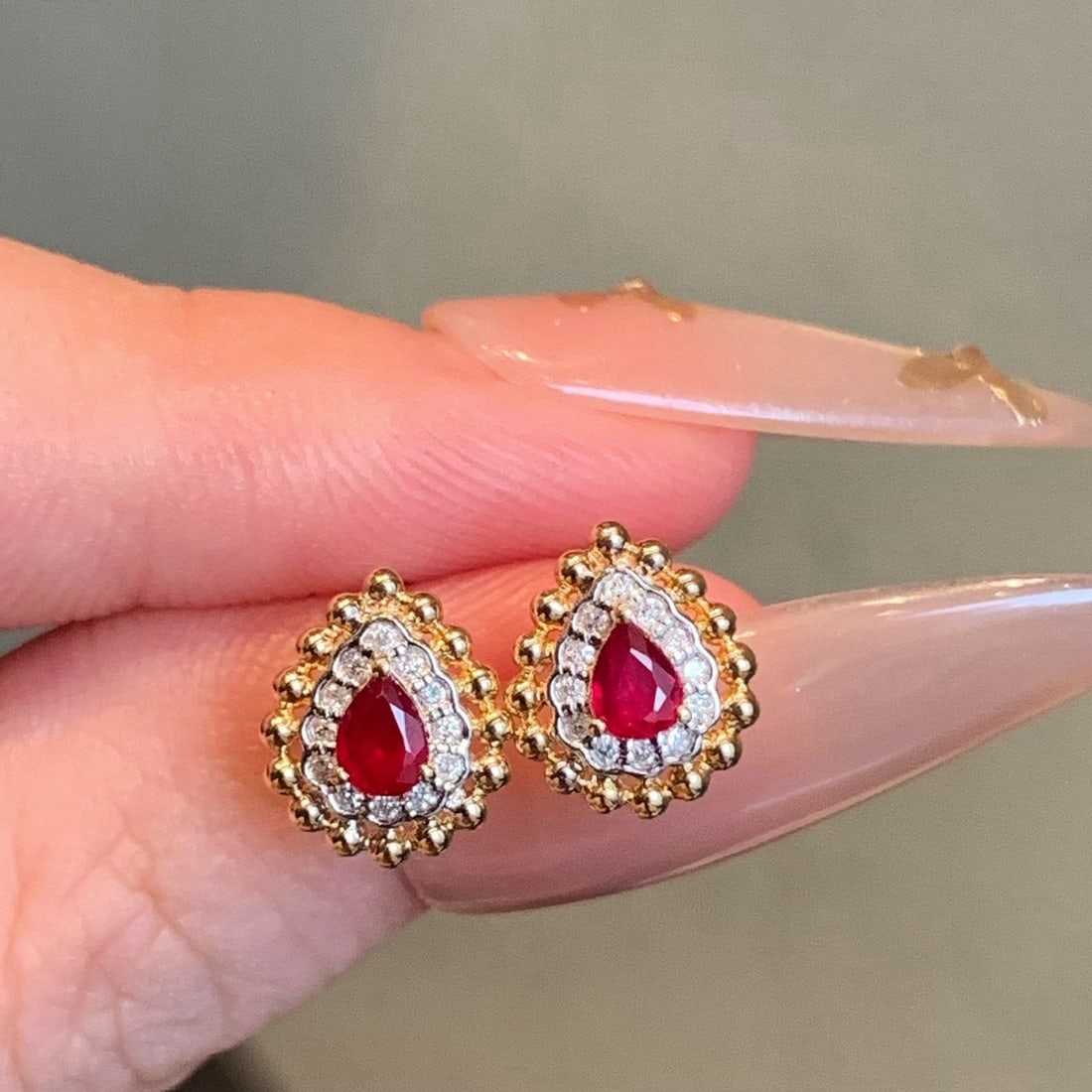 14k Gold 0.62 Ctw Natural Ruby & Diamond Earrings - 3