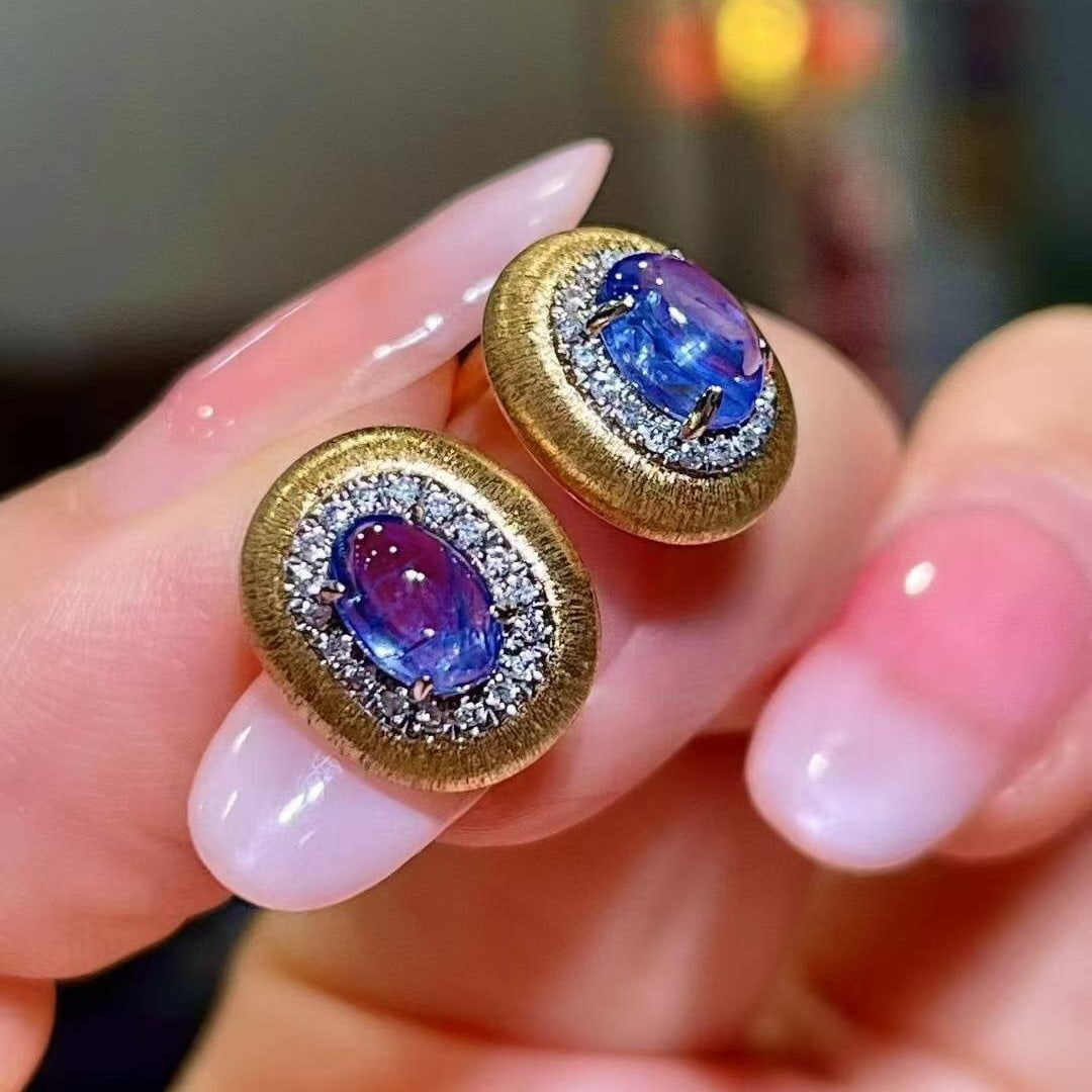 14k Gold 1.79 Ctw Natural Sapphire & Diamond Earrings - 2