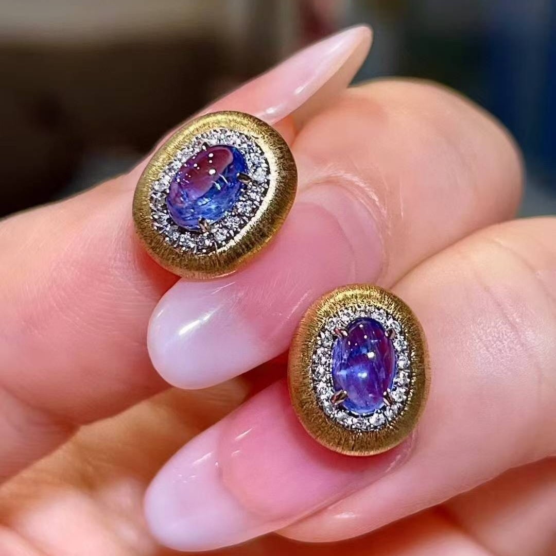 14k Gold 1.79 Ctw Natural Sapphire & Diamond Earrings - 3