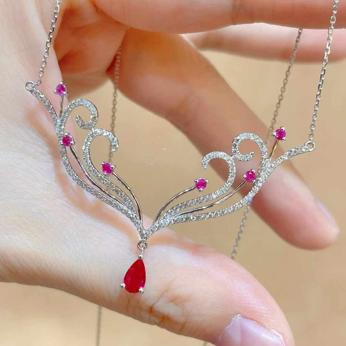 14k Gold 1.04 Ctw Natural Ruby & Diamond Necklace - 2