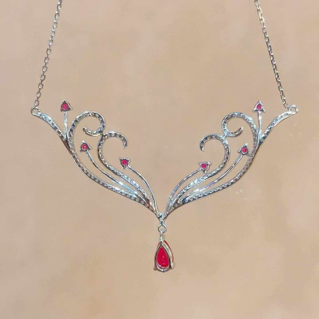 14k Gold 1.04 Ctw Natural Ruby & Diamond Necklace - 3