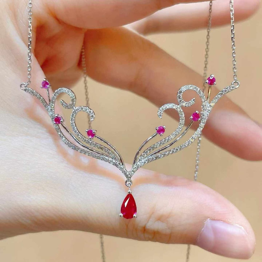 14k Gold 1.04 Ctw Natural Ruby & Diamond Necklace - 5