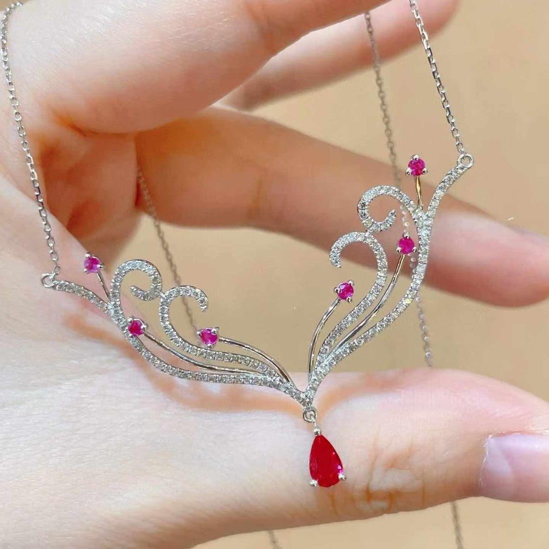 14k Gold 1.04 Ctw Natural Ruby & Diamond Necklace - 6