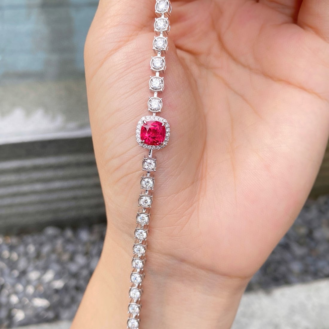14k Gold 4.23 Ctw Natural Spinel & Diamond Bracelet - 2