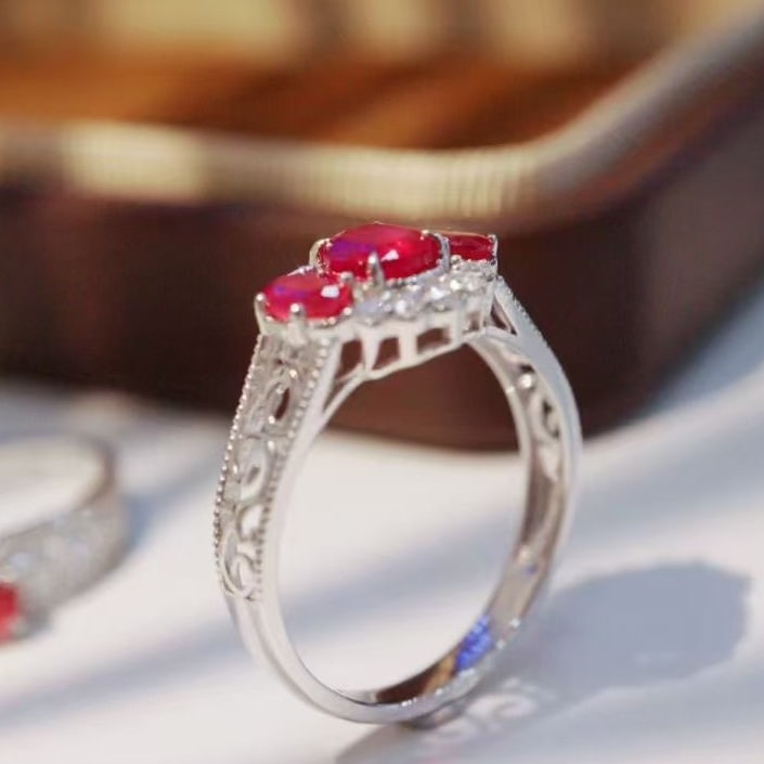 14k Gold 1.26 Ctw Natural Ruby & Diamond Ring - 4