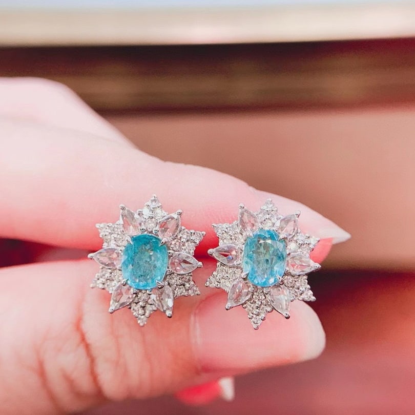 14k Gold 2.0 Ctw Natural Paraiba Tourmaline & Diamond Earrings - 3