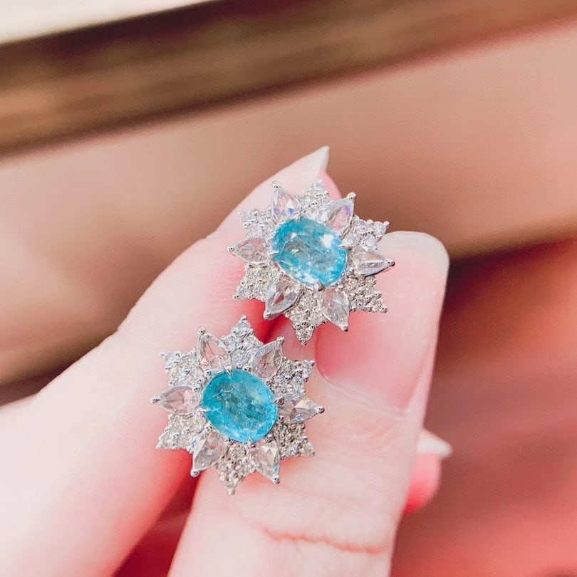 14k Gold 2.0 Ctw Natural Paraiba Tourmaline & Diamond Earrings - 4