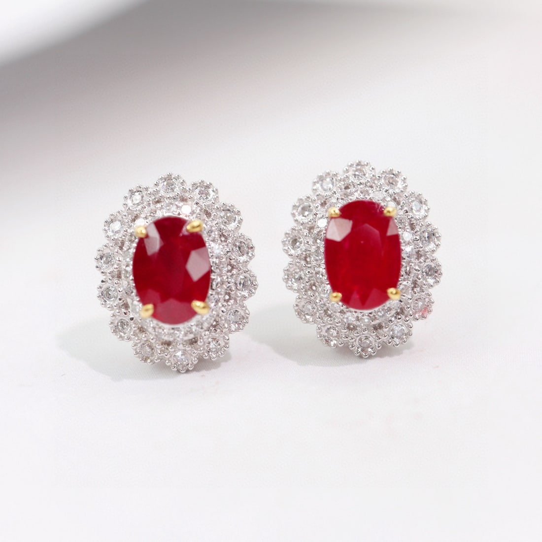 14k Gold 1.64 Ctw Natural Ruby & Diamond Earrings - 4