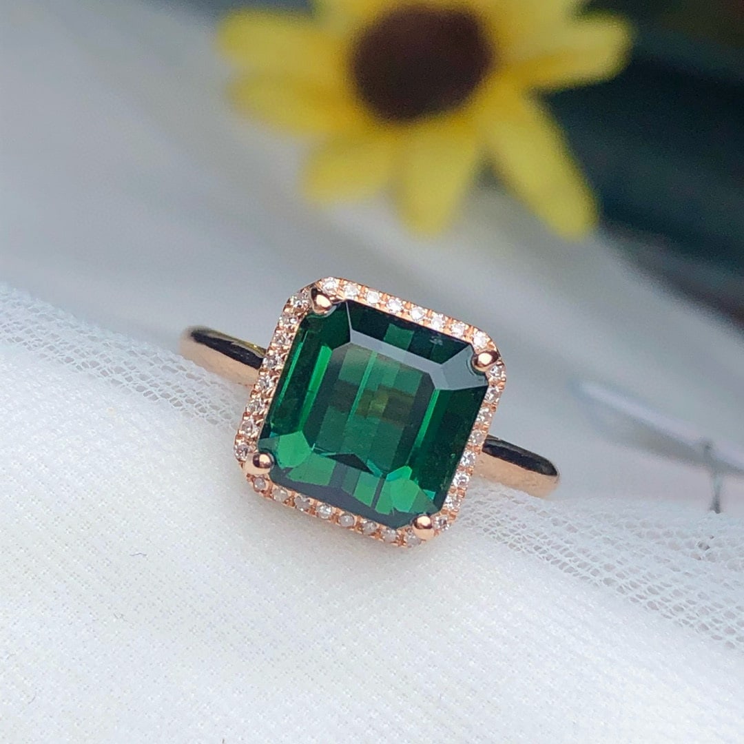 14k Gold 4.5 Ct Natural Tourmaline & Diamond Ring - 4