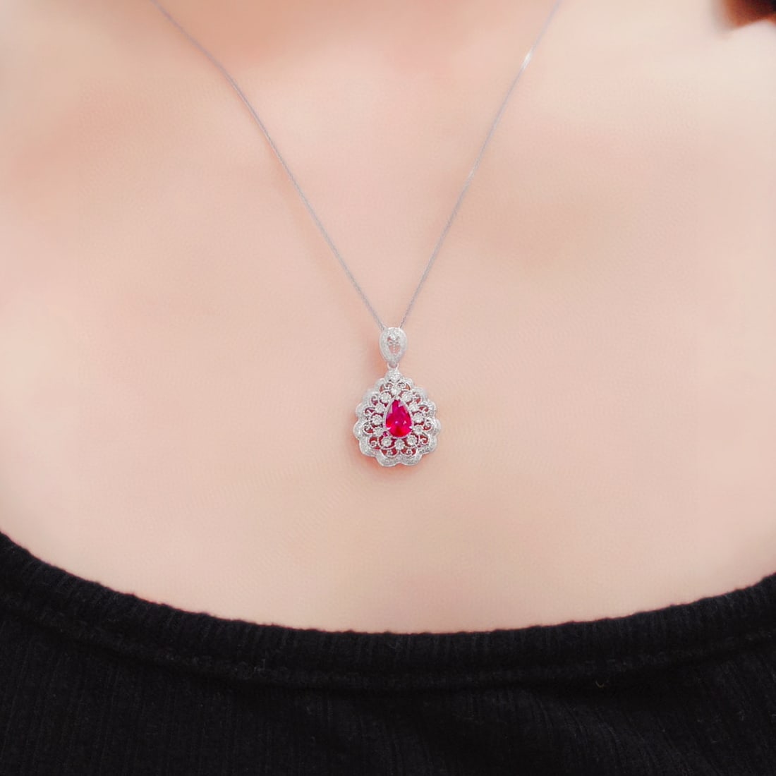 14k Gold 1.09 Ctw Natural Ruby & Diamond Pendant( Without Chain ) - 2