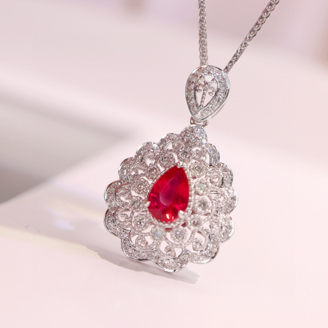 14k Gold 1.09 Ctw Natural Ruby & Diamond Pendant( Without Chain ) - 3