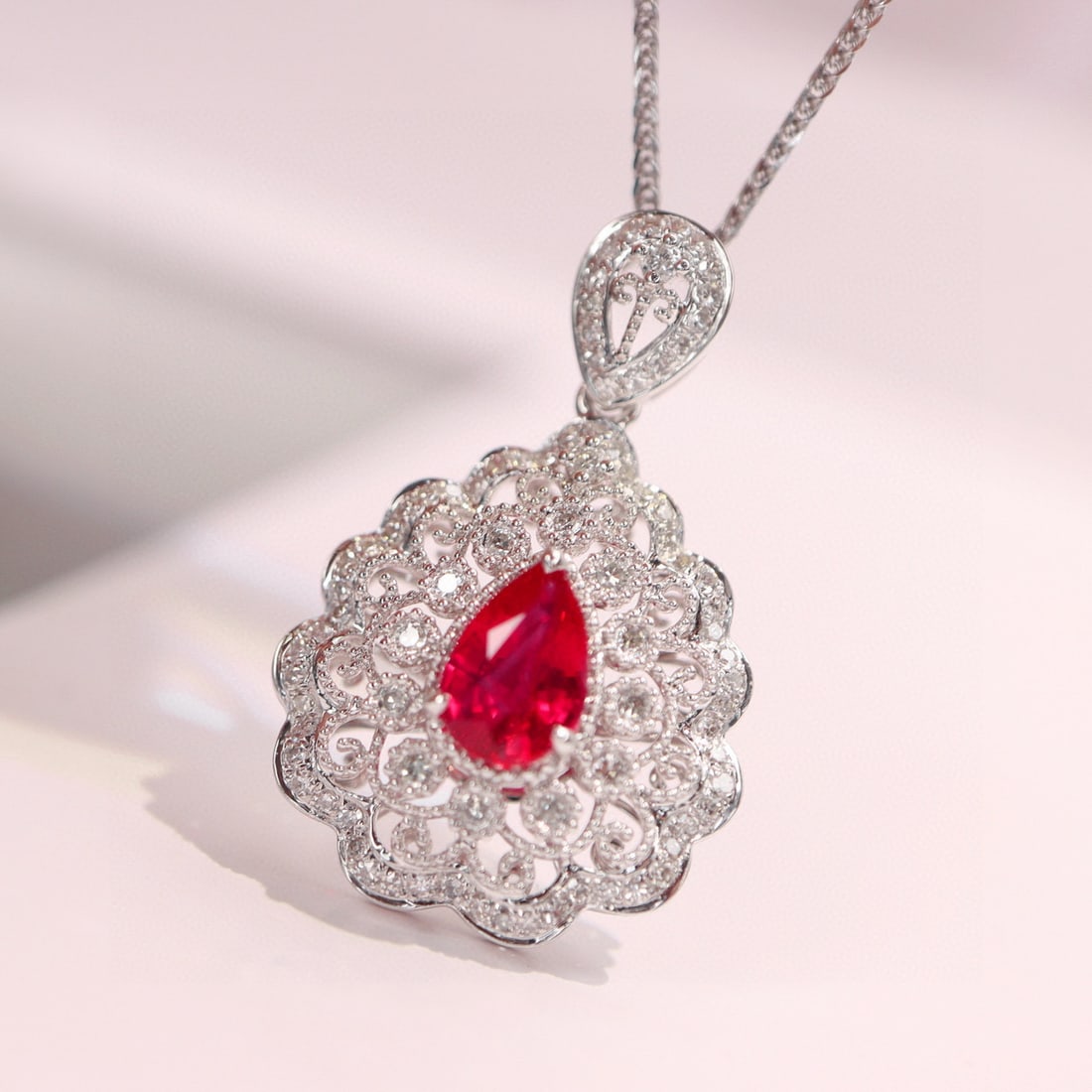 14k Gold 1.09 Ctw Natural Ruby & Diamond Pendant( Without Chain ) - 4