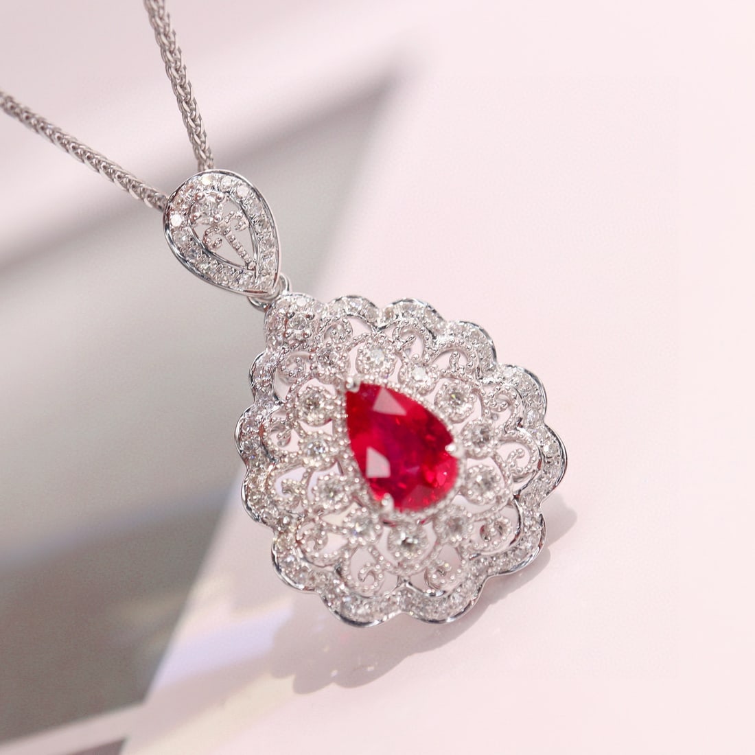 14k Gold 1.09 Ctw Natural Ruby & Diamond Pendant( Without Chain ) - 5