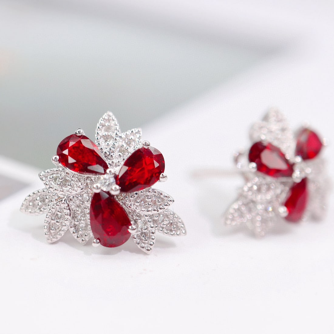 14k Gold 1.79 Ctw Natural Ruby & Diamond Earrings - 2