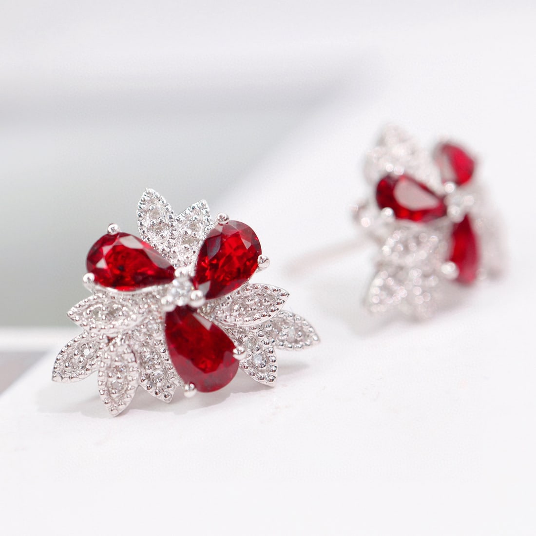 14k Gold 1.79 Ctw Natural Ruby & Diamond Earrings - 3