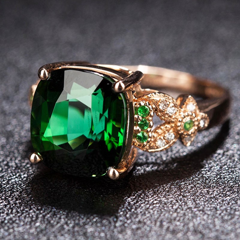 14k Gold 6.6 Ct Natural Tourmaline & Diamond & Tsavorite Ring (1 of 5)