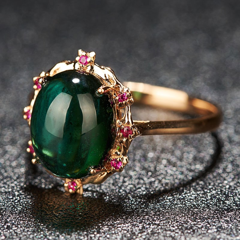 14k Gold 3.69 Ct Natural Tourmaline & Ruby Ring - 2