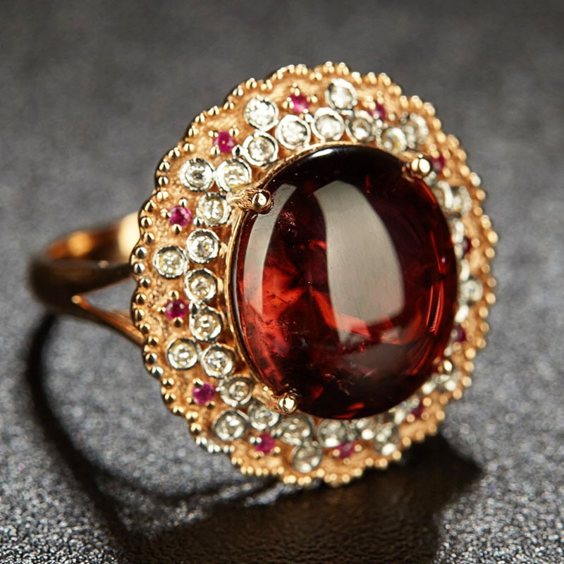 14k Gold 8.7 Ct Natural Tourmaline & Diamond & Ruby Ring - 4
