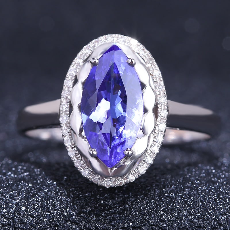 14k Gold 1.46 Ct Natural Tanzanite & Diamond Ring: Ref:231034008 // gold content:14k gold // ring size:7. 25us // // main gemstone:tanzanite // shape:marquise // carat weight:1. 46ct // color:blue // treatment:natural // // adjacent gemstone 2 :