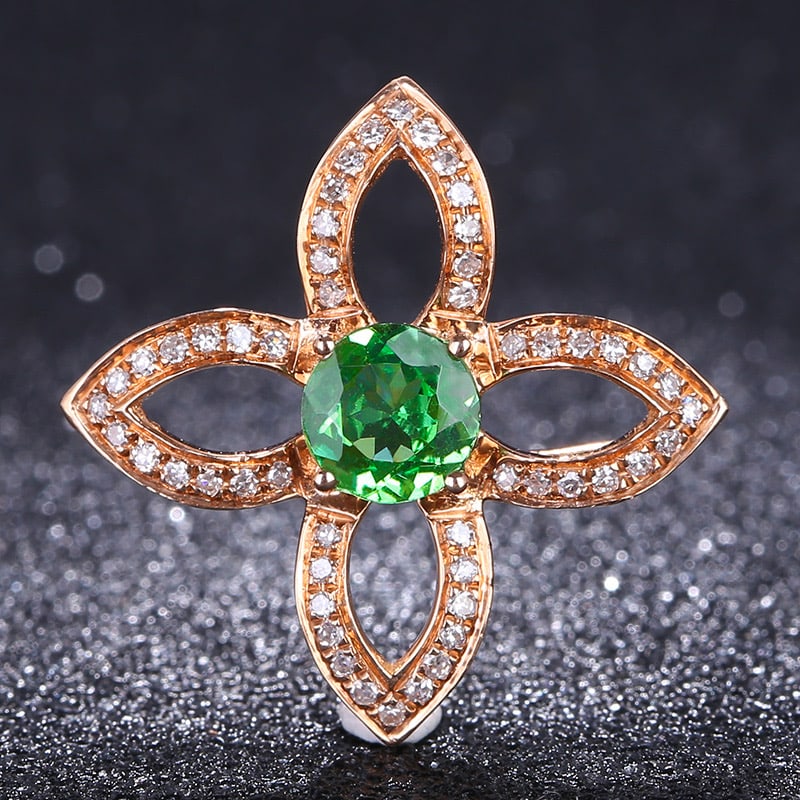14k Gold 0.54 Ct Natural Tsavorite & Diamond Pendant( Without Chain ): Ref:231034009 // gold content:14k gold // main gemstone:tsavorite // shape:round // carat weight:0. 54ct // color:green // treatment:natural // cut grade:g // // adjacent gemstone 2 : diamond //