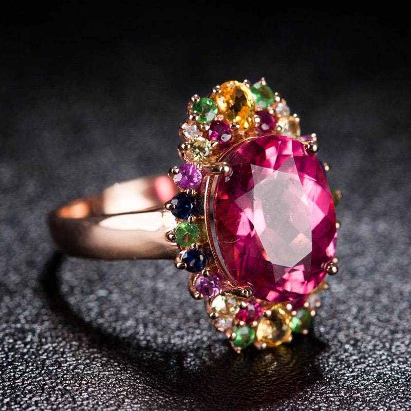 14k Gold 4.25 Ct Natural Tourmaline Ring: Ref:231034010 // gold content:14k gold // ring size:7. 25us // // main gemstone:tourmaline // shape:oval // carat weight:4. 25ct // color:red // treatment:natural // Condition: New Low Estimate: