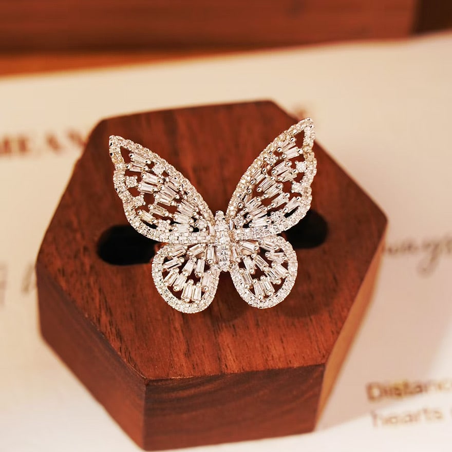14k Gold 1.2 Ct Natural H Diamond & Butterfly Ring: Ref:231034013 // gold content:14k gold // ring size:7. 25us // // main gemstone:diamond // shape:multiply // carat weight:1. 2ct // clarity grade:vs-si // color:h // treatment:natural // Condition: