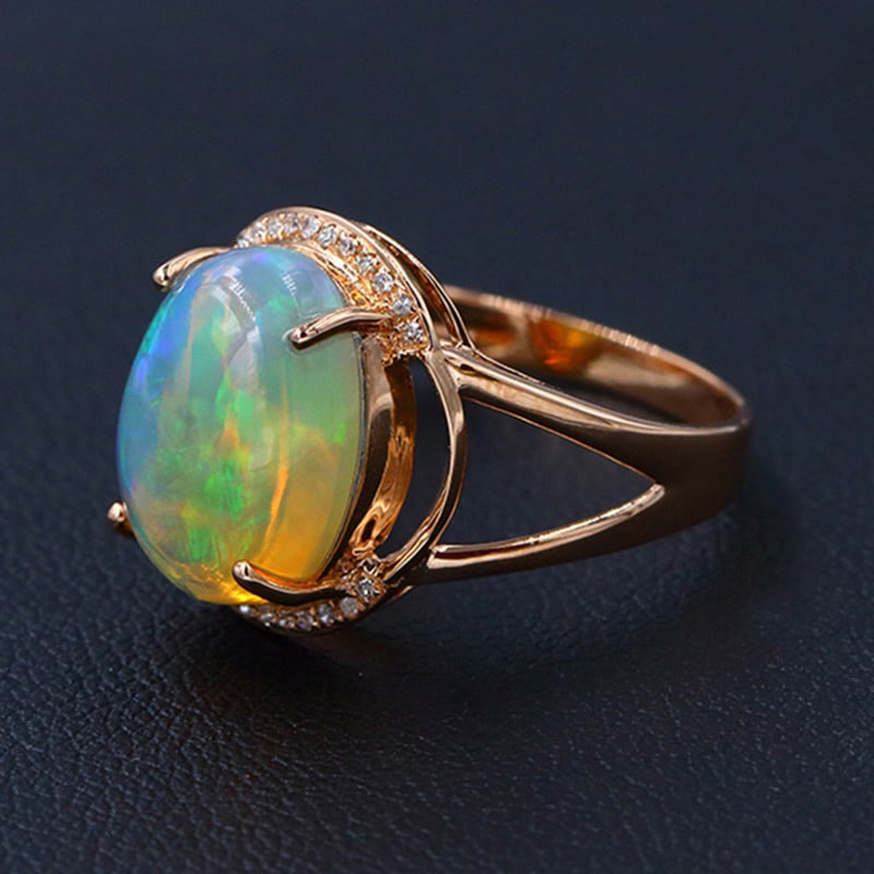 14k Gold 4.47 Ctw Natural Opal & Diamond Ring - 2