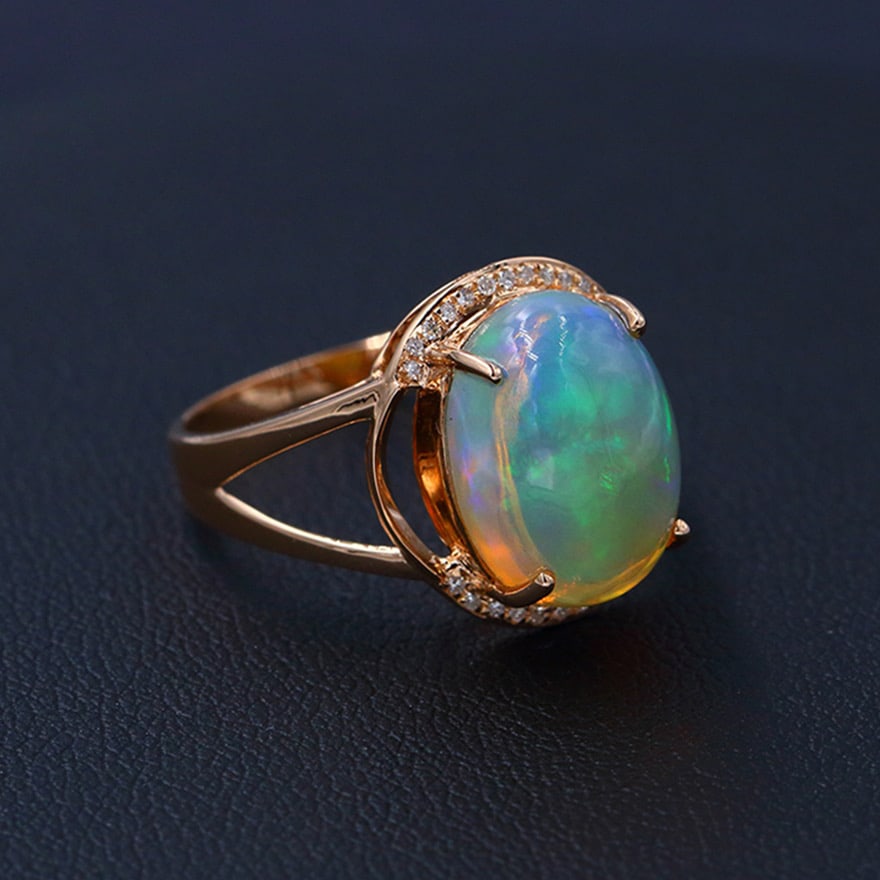 14k Gold 4.47 Ctw Natural Opal & Diamond Ring - 3