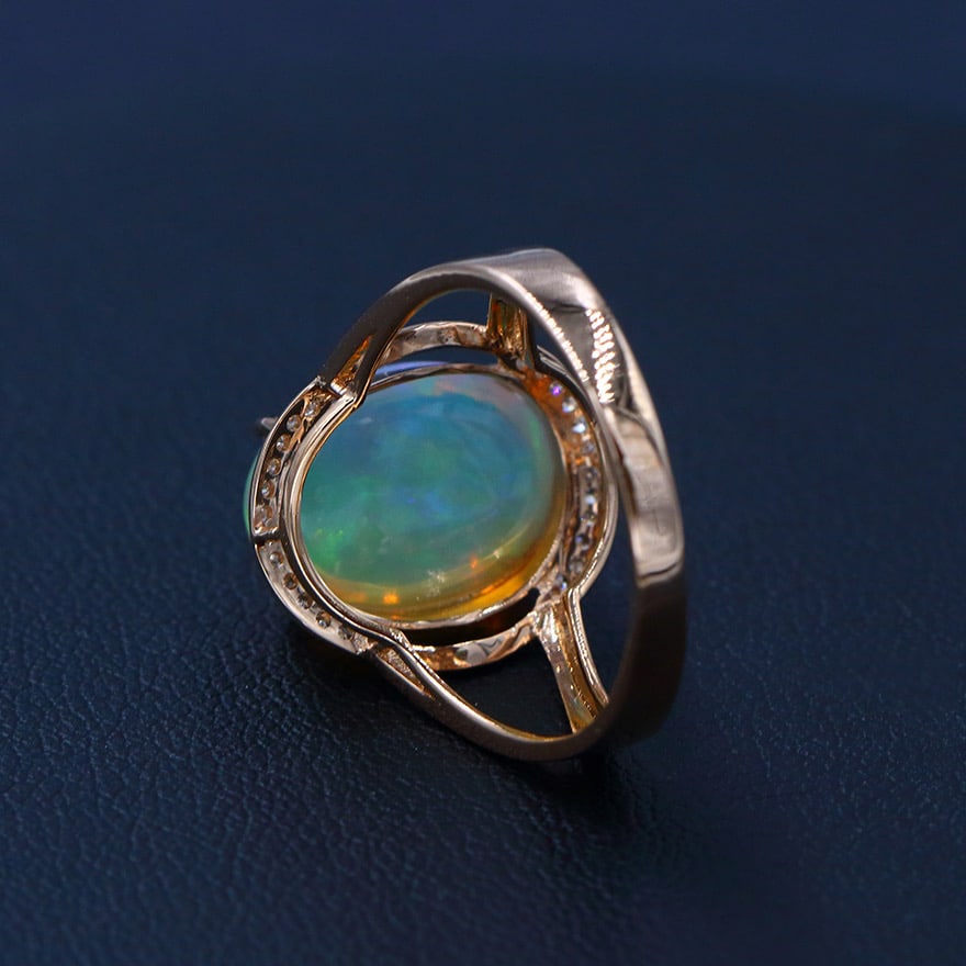 14k Gold 4.47 Ctw Natural Opal & Diamond Ring - 4