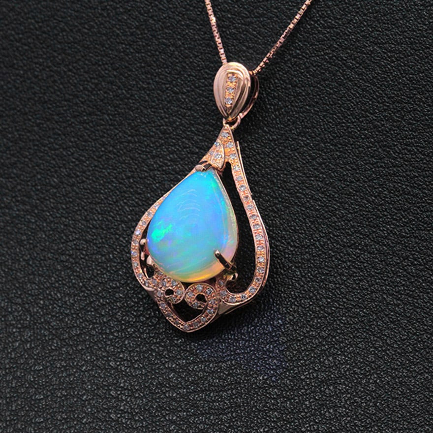 14k Gold 5.13 Ctw Natural Opal & Diamond Pendant( Without Chain ) - 3