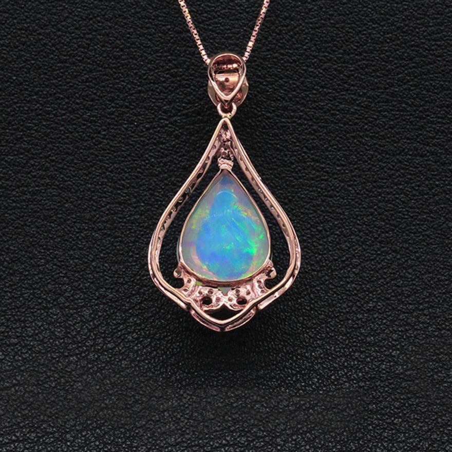14k Gold 5.13 Ctw Natural Opal & Diamond Pendant( Without Chain ) - 5