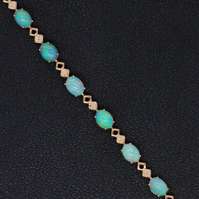 14k Gold 6.49 Ctw Natural Opal & Diamond Bracelet (1 of 6)