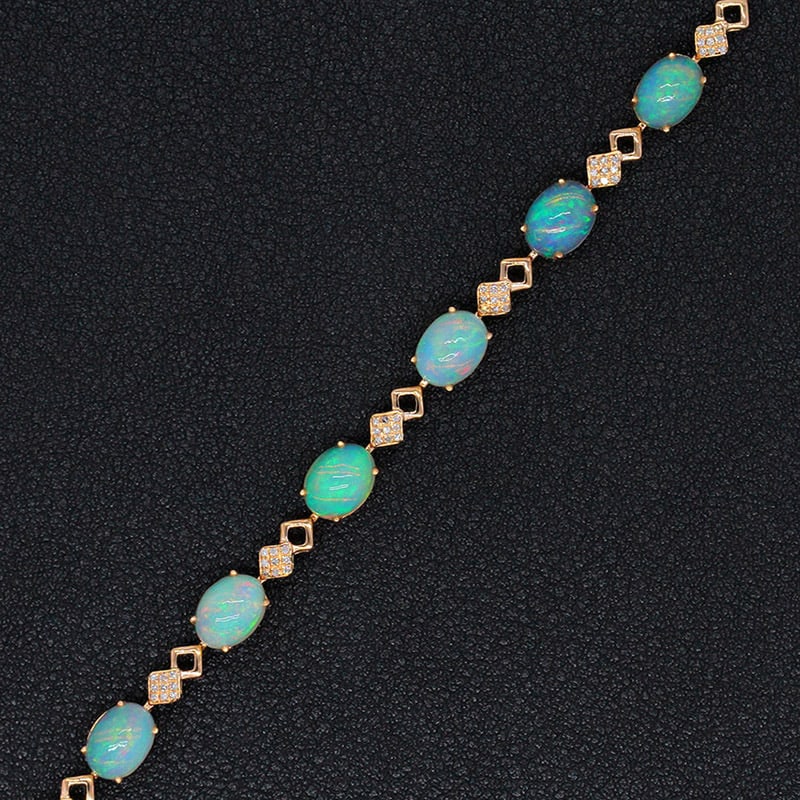 14k Gold 6.49 Ctw Natural Opal & Diamond Bracelet - 2
