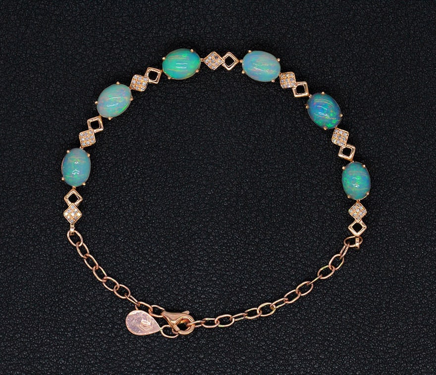 14k Gold 6.49 Ctw Natural Opal & Diamond Bracelet - 3