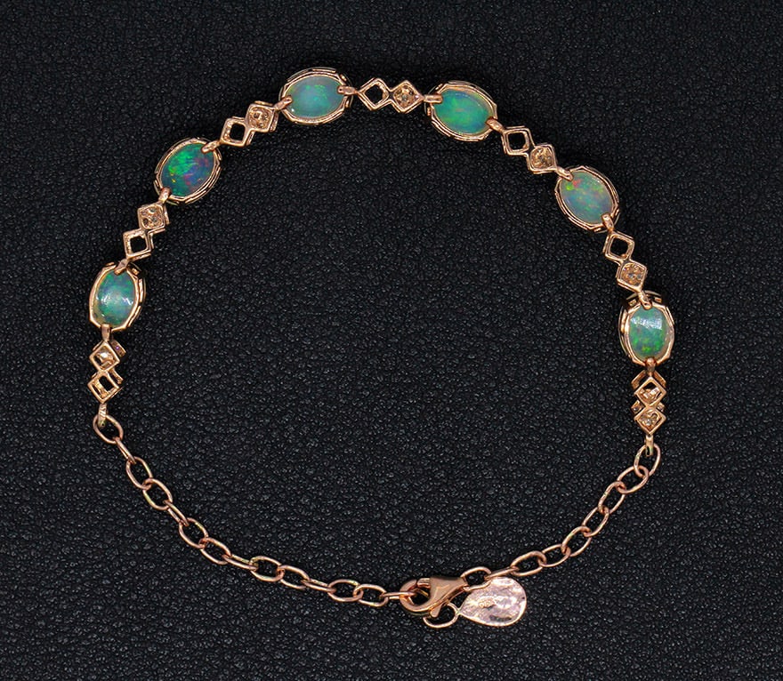 14k Gold 6.49 Ctw Natural Opal & Diamond Bracelet - 4