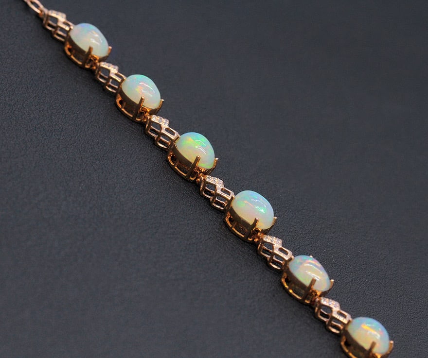 14k Gold 6.49 Ctw Natural Opal & Diamond Bracelet - 5
